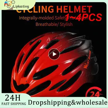 1-4 шт. Красный велосипедный шлем MTB-шлем со светодиодной подсветкой и солнцезащитным козырьком Для мужчин и мужчин, легкий шлем для шоссейных горных велосипедов, безопасность велосипеда Изображение