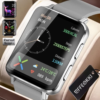 1,83-дюймовые умные часы с изогнутым экраном, стекло для женщин, мужчин, Bluetooth-вызов, смарт-часы для измерения артериального давления, фитнес-трекер Изображение