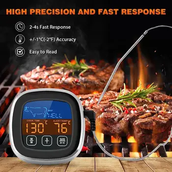 1 Комплект Термометр для гриля с подсветкой ЖК-цифрового дисплея Термометр для мяса с 8 предустановленными режимами для кухни в духовке барбекю Изображение