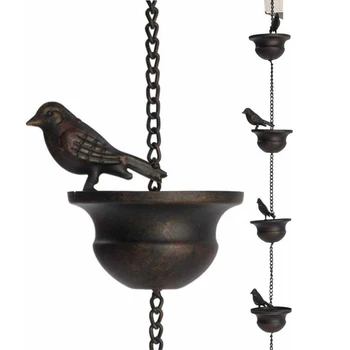 1 ШТ Мобильная птица, уличная дождевая цепочка, наружное украшение, Подвесная цепочка, Мобильные птицы на чашках, Дождевая цепочка, металл Изображение