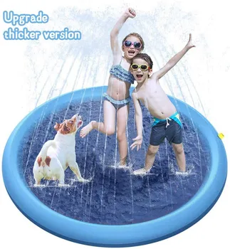 150/170 см Летний открытый бассейн для домашних животных, надувной коврик для разбрызгивания воды, игровой охлаждающий коврик, Интерактивный Фонтан, Игрушка для собак Изображение