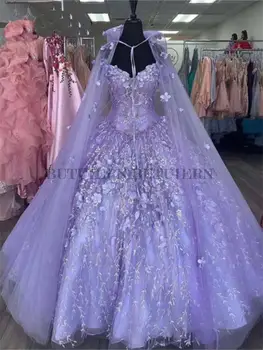 2023 Purple Cinderella Quinceanera Dresses Sweetheart Appliques Ball Gown Two Pieces Custom Made платье на выпускной Изображение