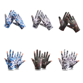 2023 Новые женские Летние Велосипедные трикотажные перчатки с открытыми полными/двумя пальцами, Камуфляжные трикотажные дышащие варежки для занятий спортом на открытом воздухе Изображение