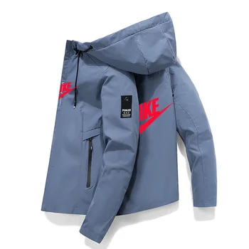 2023 Новый весенне-осенний бренд, мужская ветрозащитная куртка на молнии, повседневная высококачественная бейсбольная куртка с капюшоном, спортивная куртка на открытом воздухе Изображение