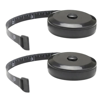 2X Рулетка для тела, измерительная лента для ткани для тела, измерительная лента для портного (выдвижная двусторонняя, черная) Изображение