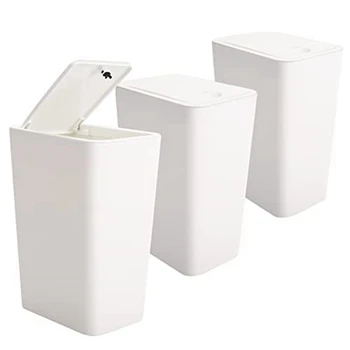 3 упаковки мусорных баков объемом 10 л/2,6 галлона, белые Мини-мусорные баки с верхним прижимом, корзина для мусора Изображение