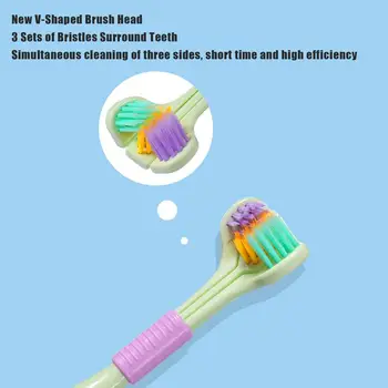 3D Стерео Трехсторонняя зубная щетка Мягкие зубные щетки для волос Ультратонкая зубная щетка для взрослых, Щетина, скребок для языка, Глубокая чистка полости рта Изображение