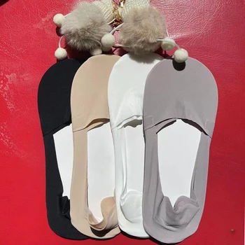 4 пары силиконовых противоскользящих носков No Show, Летние женские ультратонкие дышащие шорты, носки Ice Silk с глубоким вырезом, невидимые носки-лодочки Изображение
