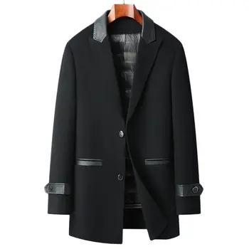 BATMO 2023 новое поступление, осенне-зимнее пальто из высококачественной шерсти толщиной 90% с подкладкой из белого гусиного пуха, мужские куртки, пальто, 1058 Изображение
