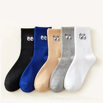 Dreamlikelin, 5 пар / лот, осенне-зимние женские носки ярких цветов, носки в корейском стиле для девочек с забавным выражением лица, средние носки-трубочки Изображение