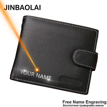 JINBAOLAI Мужские кошельки из натуральной коровьей кожи, короткий мужской кошелек с застежкой-молнией, карман для монет, держатель для карт, винтажный брендовый кошелек высокого качества Изображение