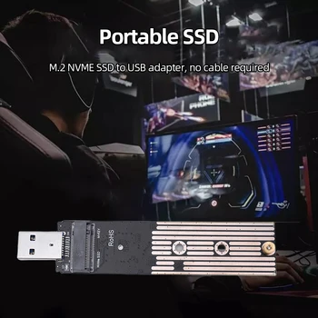 M.2 NVME Riser Board USB3.1 SSD Конвертер 10 Гбит/с Gen 2 SSD В USB Адаптер Plug and Play для Samsung WD Black Intel NVME SSD Изображение