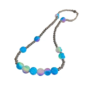 M2EA Ожерелье с разноцветными камнями, колье с неправильной формы камнями, модная и безвременная вещь для женщин и девочек Изображение