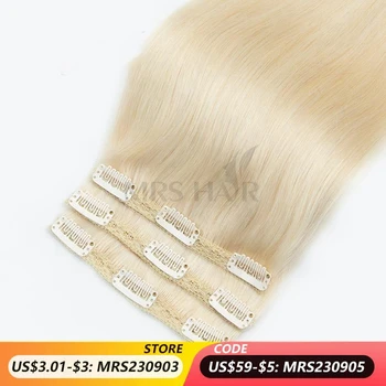 MRS HAIR Прямая заколка для наращивания волос, человеческие волосы Платиновый блонд, Натуральные человеческие волосы для придания объема, Не Реми 3 шт./лот Изображение
