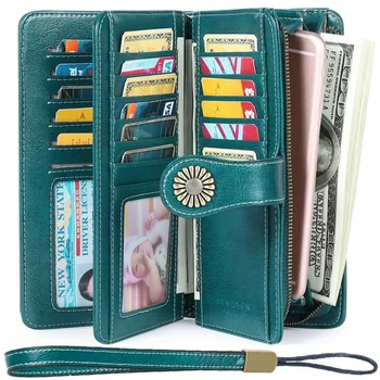 RFID-антимагнитный кошелек, новый женский кошелек из воловьей кожи, сумка большой емкости Изображение