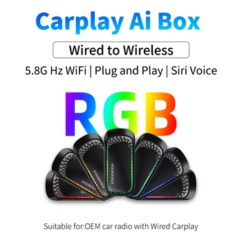 RGB Красочный Беспроводной Адаптер Carplay Smart AI Box Car OEM Проводной Carplay К Беспроводному USB-ключу Carplay Car Play Подключи и Играй Изображение