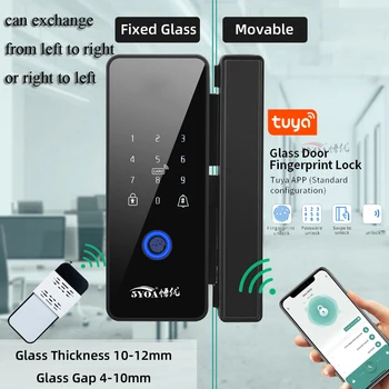 Tuya APP Glasses Блокировка отпечатков пальцев Bluetooth Смарт-стеклянная дверь с биометрическим электронным управлением Дверной замок 13,56 МГц RFID Дистанционная разблокировка Изображение