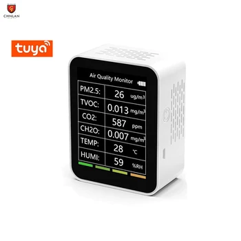 Tuya WiFi Монитор качества воздуха 6-в-1 Датчик Углекислого газа в помещении, PM2.5/TVOC/CO2/CH2O/ TEMP/HUMI Изображение