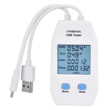 USB-тестер, UNI-T LCD USB-тестер, детектор Вольтметр амперметр, цифровой измеритель мощности (UT658 Dual) Изображение