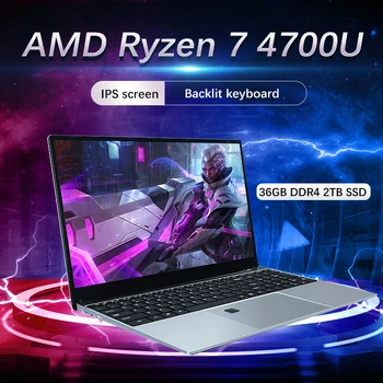 YSJMNPC 15,6-дюймовый AMD Ryzen R7 4700U /R5 4500U МАКС 36 ГБ DDR4 M.2 2 ТБ SSD Windows 10 Игровые Ноутбуки Ноутбук С Черной Подсветкой Клавиатуры Изображение