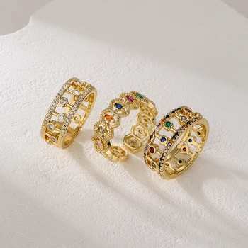 cmoonry Винтажные богемные женские украшения для вечеринок 2023 Модные Красочные геометрические кольца с фианитами, регулируемые для женщин, подарок Изображение
