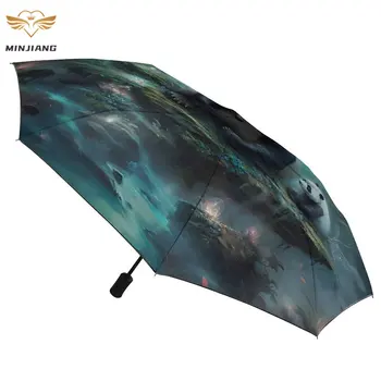 Автоматический зонт Panda 8 Ribs Mystical Realms Black Coat Umbrella Защита от ультрафиолета Портативные зонты для мужчин и женщин Изображение