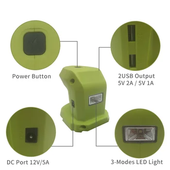 Аккумуляторный адаптер с портом 2USB для портативного адаптера питания P743 18V 14,4V-Ion с функцией освещения Изображение