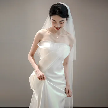 Атласное свадебное платье без бюстгальтера, простое и высококлассное выходное платье с рыбьим хвостом 2023, корейское элегантное темпераментное приветственное платье, летнее платье Изображение