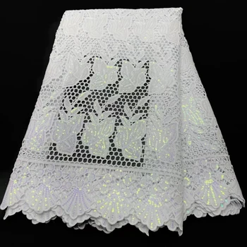 Белая Африканская кружевная ткань 2023, Высококачественная вышивка пайетками, Французский тюль, кружевная ткань, Нигерийская ткань для свадебного платья KR2315 Изображение