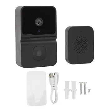 Беспроводной дверной звонок с управлением через приложение WiFi, широкоугольный ночной 1080P умный дверной звонок с двусторонним разговором, черный для безопасности Изображение