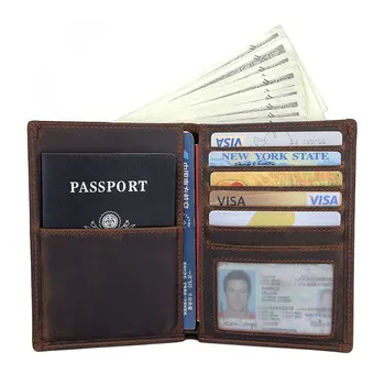 Бумажник для паспорта в стиле ретро, держатель для карт, мужской паспорт из натуральной кожи, кожаная обложка для паспорта crazy horse для мужчин Изображение
