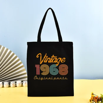 (Бутик-сумочка) Новая винтажная сумка 1968 года выпуска, многоразовая холщовая сумка для покупок, школьная сумка для бакалеи, модная холщовая сумка для девочек Изображение