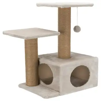Валенсия из плюша и сизаля, 3-уровневая 28-дюймовая кошачья елка с когтеточками и кондоминиумом, светло-серая-Greige Изображение