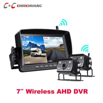 Видеорегистратор для беспроводной записи, резервная камера AHD для грузовиков, камера ночного видения с 7-дюймовым IPS-монитором заднего вида автомобиля, поддержка SD-карты 128G Изображение