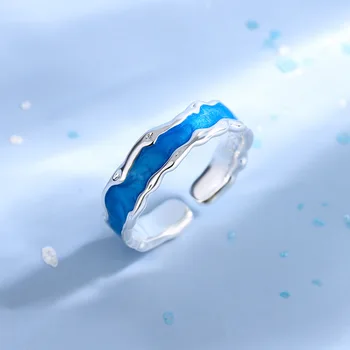 Винтажное синее кольцо в стиле панк для женщин и мужчин, геометрические кольца регулируемого размера, изысканные креативные украшения Изображение