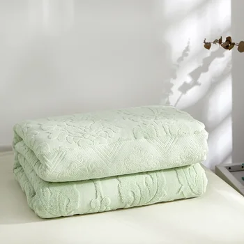 Дышащее Жаккардовое полотенце из чистого хлопка для взрослых, мягкие одеяла для студентов, Летнее Офисное одеяло для дивана Изображение