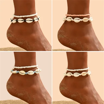 Женские ножные браслеты из натурального ракушечника в Богемии, украшения для ног, летние пляжные бусы из смолы босиком, браслет на лодыжке в виде черепахи, украшения на цепочке для ног Изображение