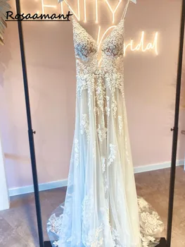 Женское Элегантное свадебное платье с кружевной аппликацией и открытой спиной из тюля, свадебные платья в стиле Кантри для невесты, Vestido De Novia Princess 2023 Изображение