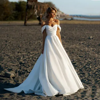 Женское свадебное платье Molisa Beach 2022, сексуальное, с открытыми плечами, простое свадебное платье принцессы трапециевидной формы, современный халатик на заказ Изображение
