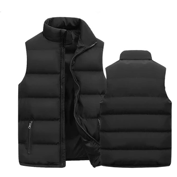 Жилет-куртка 5XL, мужские теплые куртки без рукавов, зимнее водонепроницаемое пальто на молнии, осенний жилет со стоячим воротником, Брендовая одежда Изображение