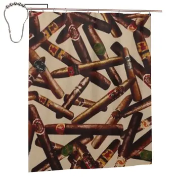 Занавеска для душа с рисунком сигары для ванной комнаты, Персонализированный забавный набор штор для ванной с железными крючками, подарок для домашнего декора 60x72 дюйма Изображение
