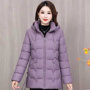 Зимняя одежда, женские парки с капюшоном, Новинка 2023 года, толстое стеганое пальто, зимние Высококачественные Женские куртки среднего возраста в корейском стиле Изображение