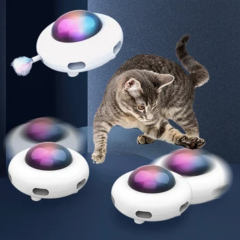 Игрушка для кошек Smart Teaser UFO Поворотный стол для домашних животных, игрушки для обучения ловле, USB-зарядка, тизер для кошек, сменное интерактивное перо Автоматически Изображение