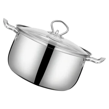 Кастрюля для супа из нержавеющей стали, Кастрюля для домашнего приготовления, Крышка для соуса, Кастрюля для кухонных принадлежностей. Изображение