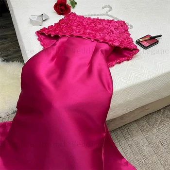 Классическое вечернее платье Русалки с открытыми плечами для Musilm, Атласные вечерние платья с цветами фуксии, Длинное праздничное платье boda invitada Изображение