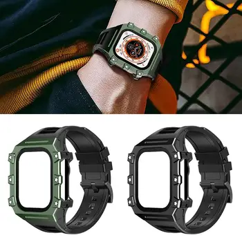 Комплект Модов Металлический корпус Ремешок для Apple Watch Ultra 49 мм Металлическая крышка и силиконовый ремешок для iwatch Ultra 49 мм Сменные наручные часы W6Z5 Изображение