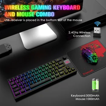 Комплект геймерской клавиатуры и мыши T50 USB Wireless RBG Light для компьютеров и офиса, эргономичная клавиатура и мышь, многофункциональные клавиши Изображение