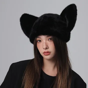 Корейская версия Ins, шапочки с уменьшением возраста, шапочки с большими ушами, осенне-зимние теплые пуловеры с изображением мультяшного лица для мужчин и женщин Изображение