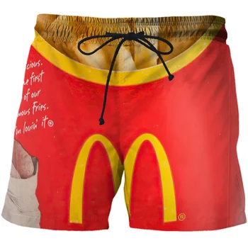 Короткие штаны для гамбургеров с 3D принтом, женские, мужские, детские модные плавки, Пляжные шорты, спортивные уличные повседневные свободные шорты для скейтборда Изображение