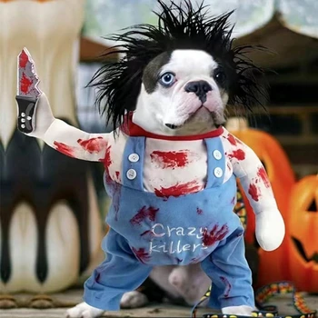 Костюмированная вечеринка Сумасшедшего Убийцы для собак на Хэллоуин, Одежда для косплея домашних животных, которую можно стирать в машине, Пальто для щенков, Чихуахуа Превращаются в одежду Изображение
